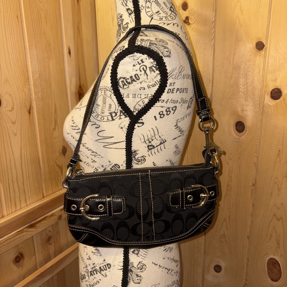 Vintage Coach Demi Soho Y2K Signature Shoulder Bag 5107 Black Silver EC